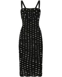 Dolce & Gabbana - Tulle Calf-Length Sheath Dress With Draping And Polka-Dot - Lyst