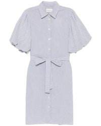 GANT - Striped Balloon-Sleeve Midi Dress - Lyst