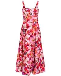 Saloni - Sabrina Floral-Print Midi Dress - Lyst
