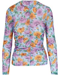 Veronica Beard - Gathered-detail Floral-print Blouse - Lyst