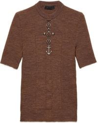 Prada - Wool Crew-Neck Sweater With Studs, Rust - Lyst