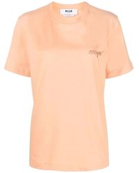 MSGM - T-Shirt En Coton À Logo Brodé - Lyst