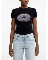 Miss Sixty - Lip-Print Flocked-Texture T-Shirt - Lyst