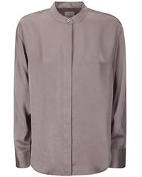 Calvin Klein - Band-Collar Satin Shirt - Lyst