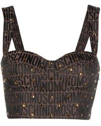 Moschino - Logo-Print Crystal-Embellished Top - Lyst