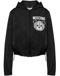 Moschino Teddy Bear Print Zip-Up Hoodie in Black | Lyst