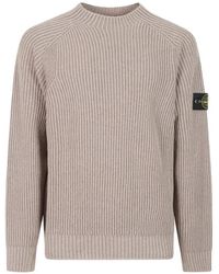 Stone Island - Ribbed-Knit Compass-Patch Sweater - Lyst