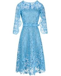 Oscar de la Renta - Floral-Lace Belted Midi Dress - Lyst