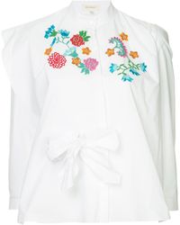Delpozo Embroidered Flower Blouse - White