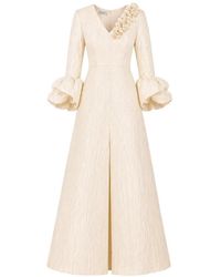Baruni - Fayha Floral-Embellished A-Line Maxi Gown Dress - Lyst
