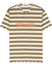 Sunnei - Gestreiftes T-Shirt mit Logo-Print - Lyst