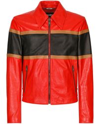 Dolce & Gabbana - Leather Jacket With Inserts - Lyst