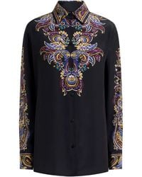 Etro - Silk Shirt With Placed Paisley Foliage Print - Lyst
