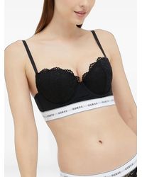 Guess - Lace-Overlay Logo-Underband Bra - Lyst