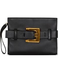 Balmain - Anthem Smooth-Leather Clutch - Lyst