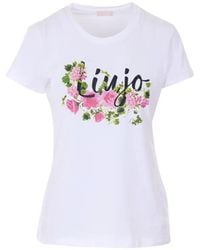 Liu Jo - Floral Print Strass T-Shirt - Lyst