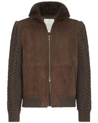 Brunello Cucinelli - Suede Shearling And Cashmere Knit Bomber Jacket With Thermore Padding - Lyst