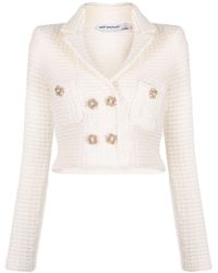 Self-Portrait - Cropped Textured-knit Jacket - Lyst