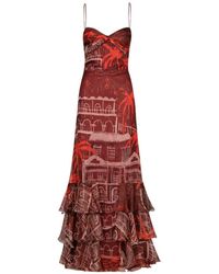 Johanna Ortiz - Pasos Nocturnos Print Tiered Metallic Crepe Maxi Dress - Lyst