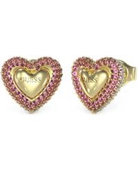 Guess - Pavé-Set Heart Earrings - Lyst