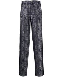 Giorgio Armani Geometric-pattern Straight-leg Trousers - Blue