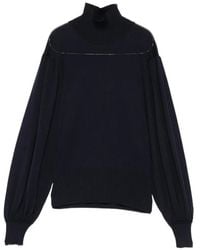 Liviana Conti - Puff-Sleeve High-Neck Sweater - Lyst