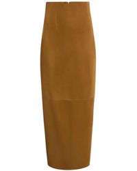 KHAITE - Suede Maxi Skirt - Lyst