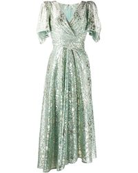 Talbot Runhof Metallic Wikkeljurk - Blauw