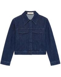 Another Tomorrow - Cropped Seam-Detail Denim Jacket - Lyst