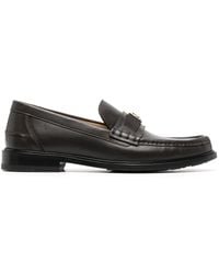 Fendi - Ff-plaque Leather Squared Loafers - Lyst