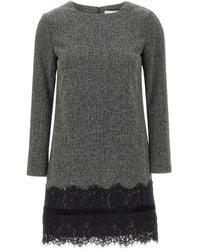 Kaos - Vestido Midi De Tweed Con Ribete De Encaje - Lyst