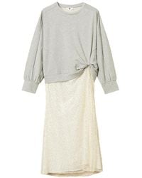 Twinset - Robe Longue En Tulle Brodé Et Tissu Pelucheux - Lyst