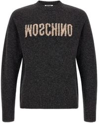 Moschino - Mirrored Logo Bouclé-Embroidered Sweater - Lyst