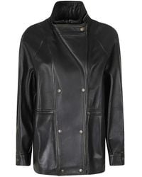 Semicouture - Alanis Leren Jack Met Dubbele Rij Knopen - Lyst