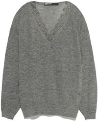 Bimba Y Lola - Long Dark Melange Wool And Lace Sweater - Lyst