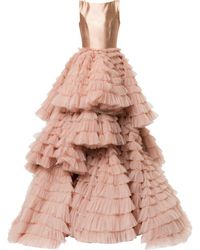 Isabel Sanchis Frill-layered Flared Gown - Pink