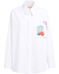 Marni - Camicia bianca con applicazione fiori - Lyst