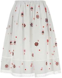 Prada - Bead-Embellished Lace-Trim Midi Skirt - Lyst