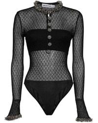 Self-Portrait - Bead-Embroidered Mesh Bodysuit - Lyst