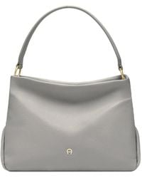 Aigner - Small Paola Logo-Plaque Pebbled-Leather Tote Bag - Lyst