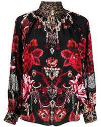 Camilla - Floral-print Buttoned High-neck Blouse - Lyst