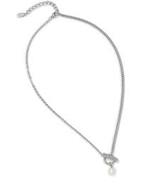 KARL LAGERFELD - Pearl T-Bar Chain Necklace - Lyst