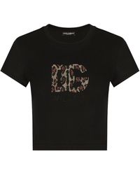 Dolce & Gabbana - T-shirt court avec logo DG en strass thermocollants - Lyst