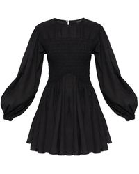 AllSaints - Chia Gesmockte Katoenen-Mini-Jurk Met Pofmouwen - Lyst