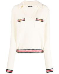 Balmain - Striped-trim Textured Polo Shirt - Lyst