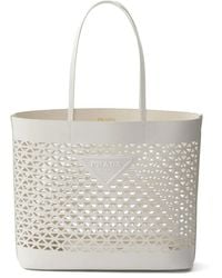 Prada - Logo-Perforated Leather Tote Bag - Lyst