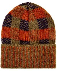 Gallo - Check-Pattern Knitted Beanie Hat - Lyst