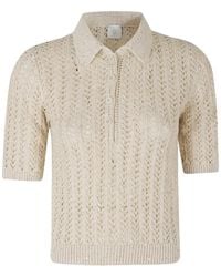 Eleventy - Sequin-Embellished Open-Knit Polo Top - Lyst