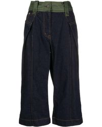 Sacai Pantalon crop à taille contrastante - Bleu