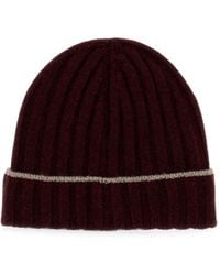 Brunello Cucinelli - Ribbed-Knit Contrast-Stripe Beanie Hat - Lyst